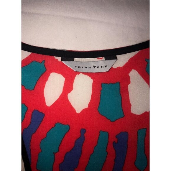 Trina Turk Yucateca Tunic Swim Cover Dress Size S Black Red Multi Short Caftan - Picture 5 of 12